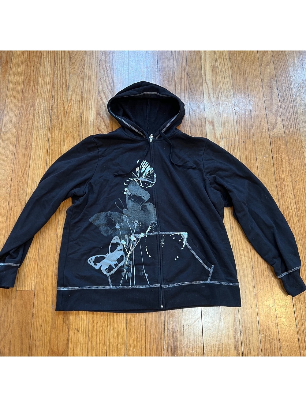 Y2K grunge butterfly print zip up hoodie